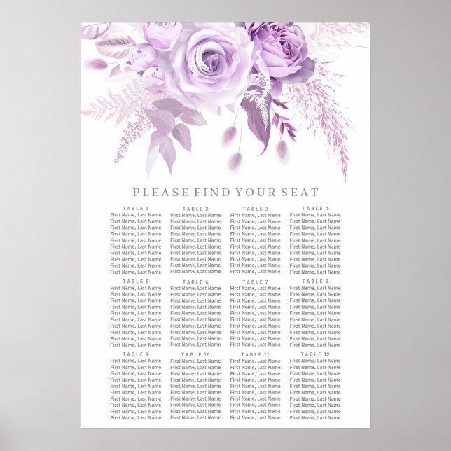 Tableau de siège Mariage floral violet enchanté (Devant)