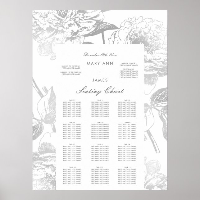 Tableau de siège mariage Moderne Simple Floral Arg (Devant)