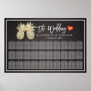 Tableau de siège mariage Or moderne Ananas Couple