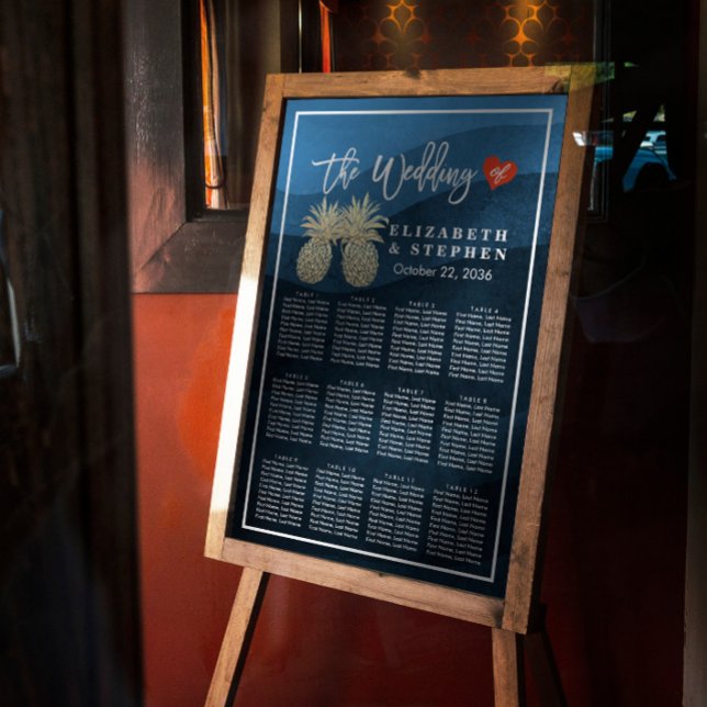 Tableau de siège mariage Or moderne Ananas Couple (Créateur téléchargé)