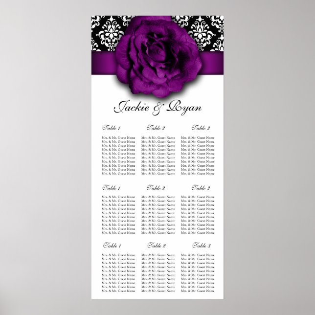 Tableau de siège mariage Rose pourpre Damas (Devant)