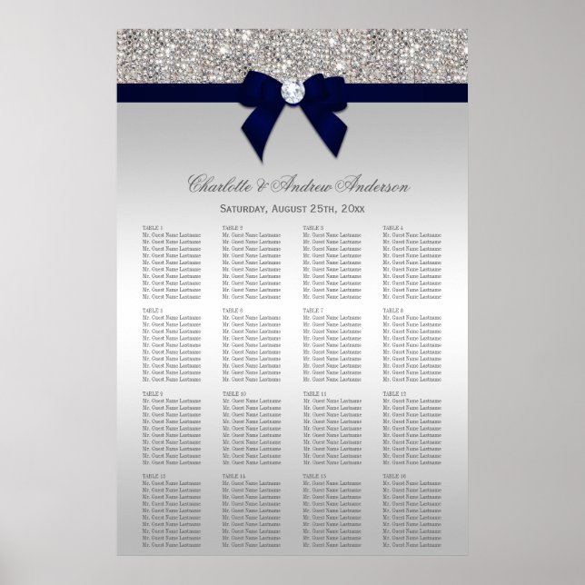Tableau de siège mariage Séquin Argent Marine Bow (Devant)