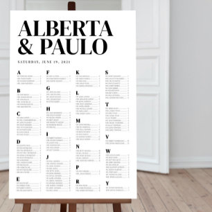 Tableau de sièges alphabétique minimaliste personn