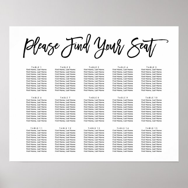 Tableau de sièges avec lettres à main chic (Devant)