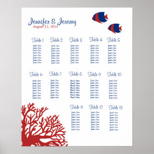 Tableau de sièges de poissons tropicaux bleu et ro