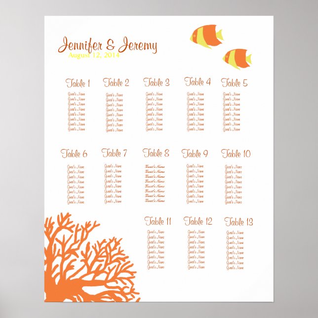 Tableau de sièges de poissons tropicaux orange et  (Devant)