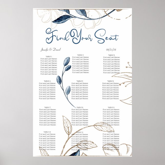 Tableau de sièges élégant à fleurs modernes bleu o (Devant)
