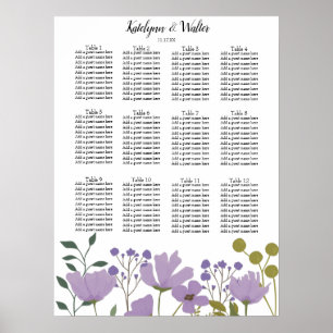 Tableau de sièges Mariage à ressort floral pourpre