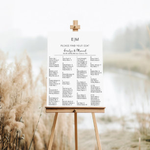 Tableau de sièges Mariage alphabétique minimaliste