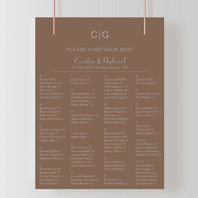 Tableau de sièges Mariage alphabétique minimaliste (Créateur téléchargé)