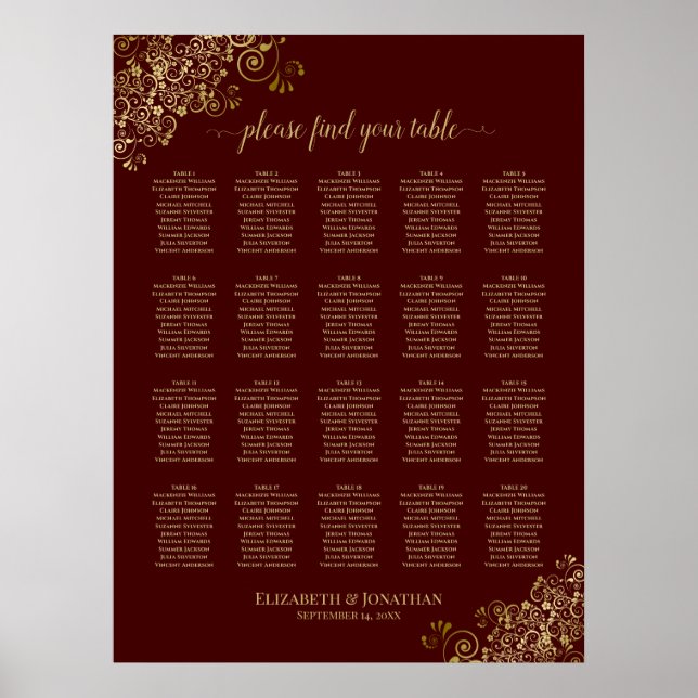 Tableau de sièges Mariage Auburn Gold 20 Lacy (Devant)