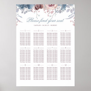 Tableau de sièges Mariage bleu et mauve Dusty