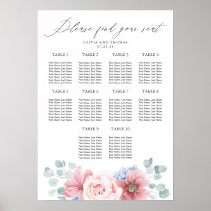 Tableau de sièges Mariage bleu et rose pâle