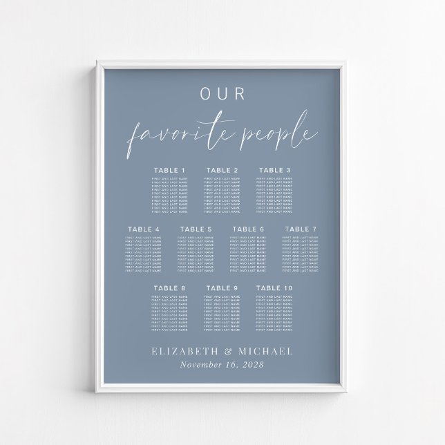 Tableau de sièges Mariage de 10 tables en bleu fon (Créateur téléchargé)