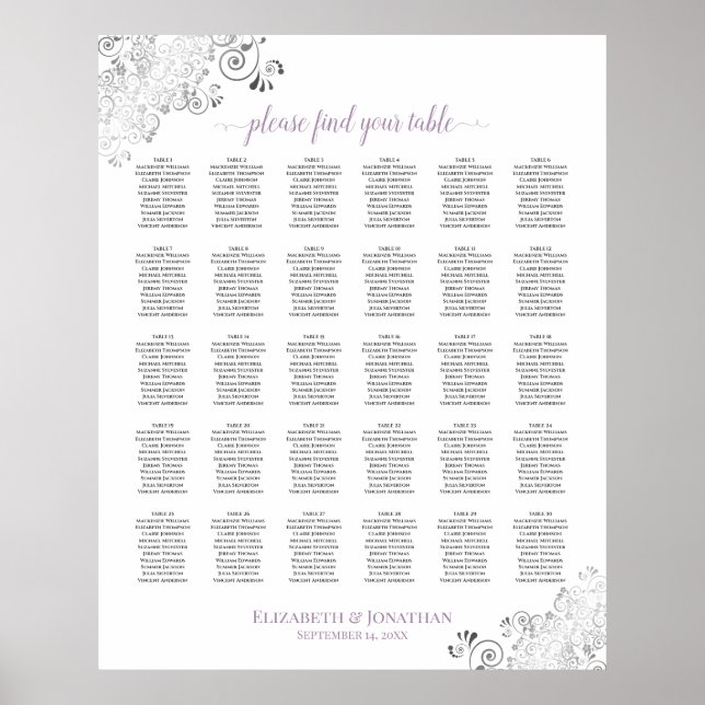 Tableau de sièges Mariage de 30 tables Lavande bla (Devant)