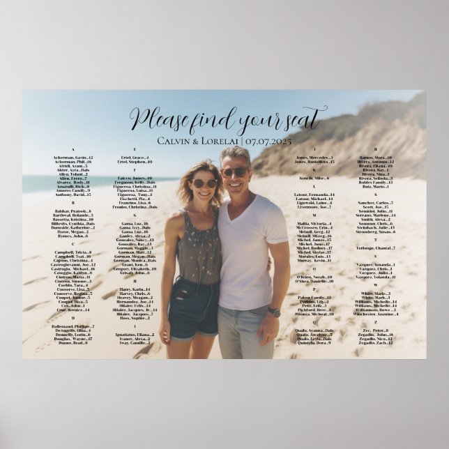 Tableau de sièges mariage de photo élégant alphabé (Devant)