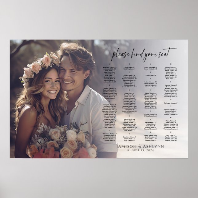 Tableau de sièges mariage de photo élégant alphabé (Devant)