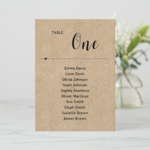 Tableau de sièges Mariage en papier rustique