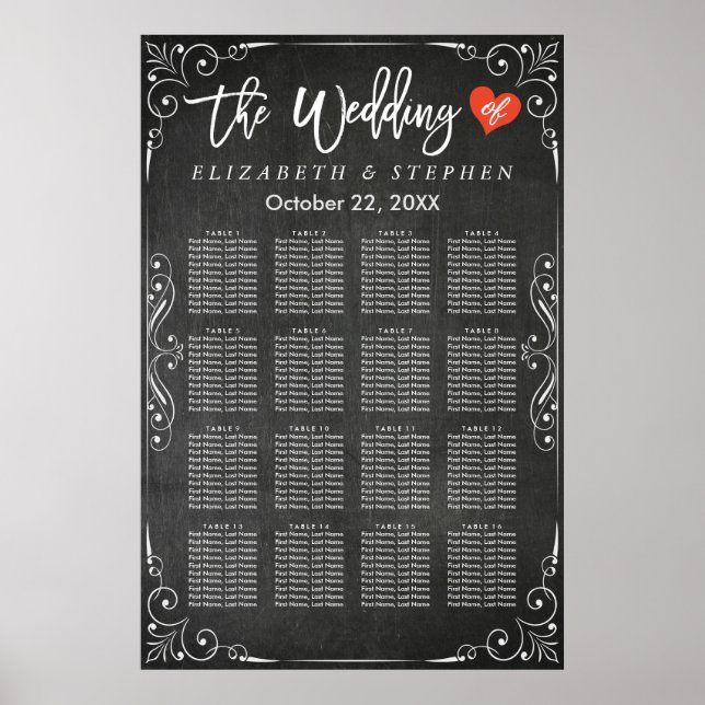 Tableau de sièges Mariage en tableau noir et blanc (Devant)