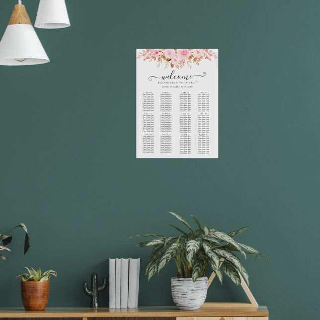 Tableau de sièges Mariage floral Boho à feuilles m (Salon 1)