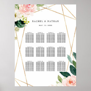 Tableau de sièges Mariage floral en or blanc