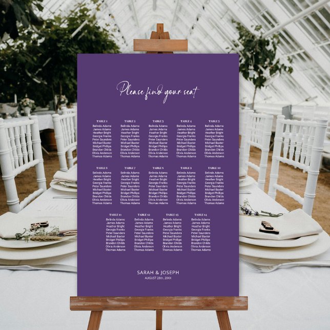 Tableau de sièges Mariage moderne violet 14 Table (Créateur téléchargé)
