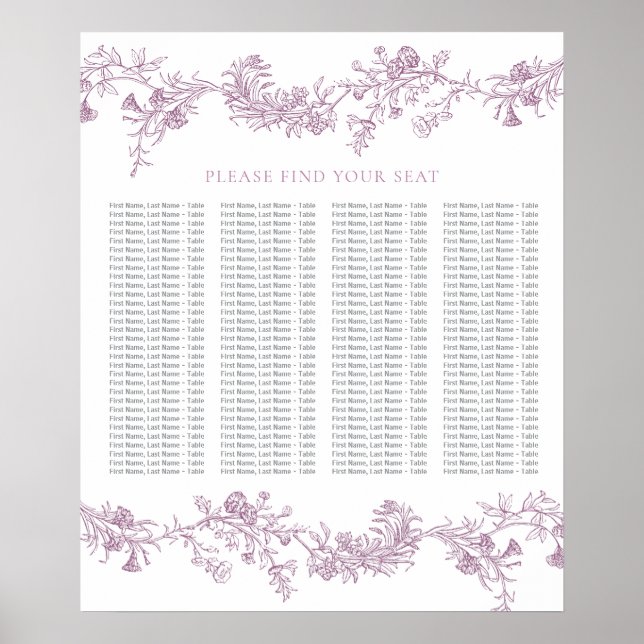 Tableau de sièges Mariage rose et épais vintage (Devant)