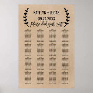 Tableau de sièges Mariage Rustique Chic Faux Kraft