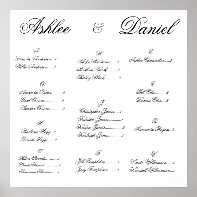 Tableau de sièges mariages (Devant)