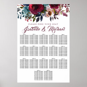 Tableau de sièges Mariages à 17 tables de fleurs r