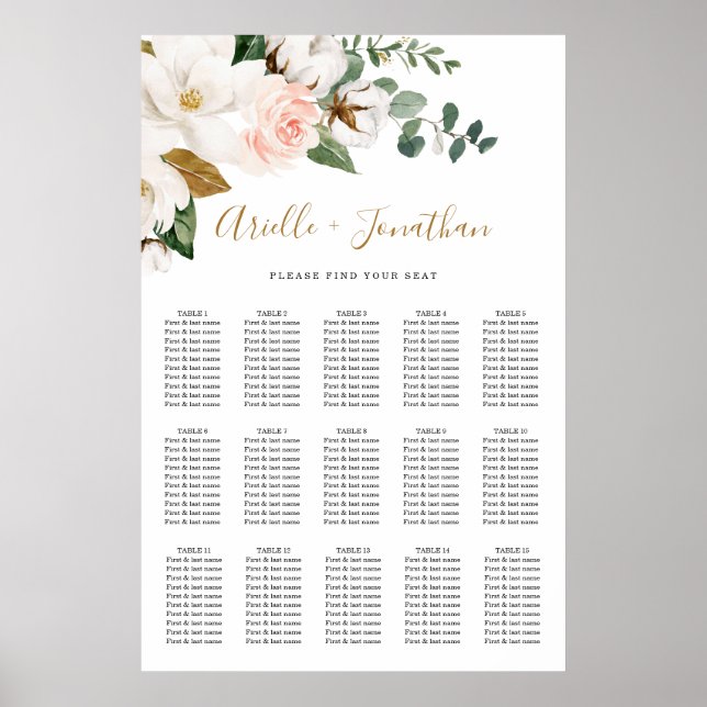 Tableau de sièges Mariages floral rose et blanc (Devant)