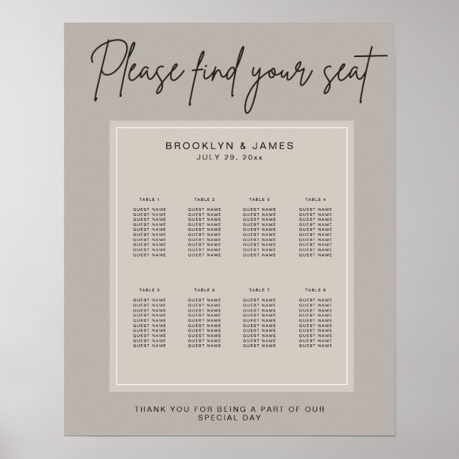 Tableau de sièges Mariages minimaux Trouvez votre  (Devant)