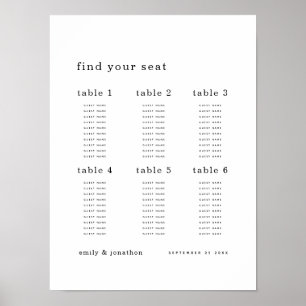 Tableau de sièges minimaliste Trouvez votre Mariag