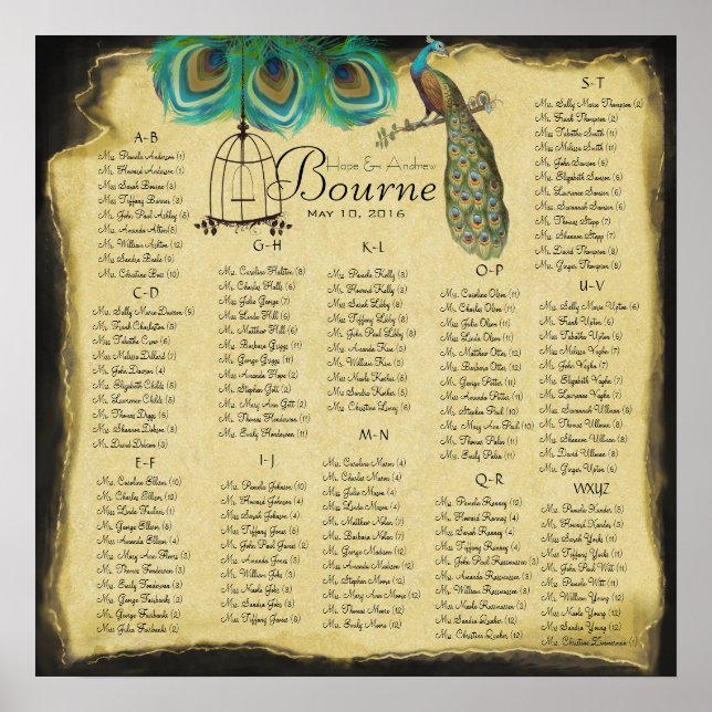 Tableau de sièges Peacock vintage d'environ 130 in (Devant)