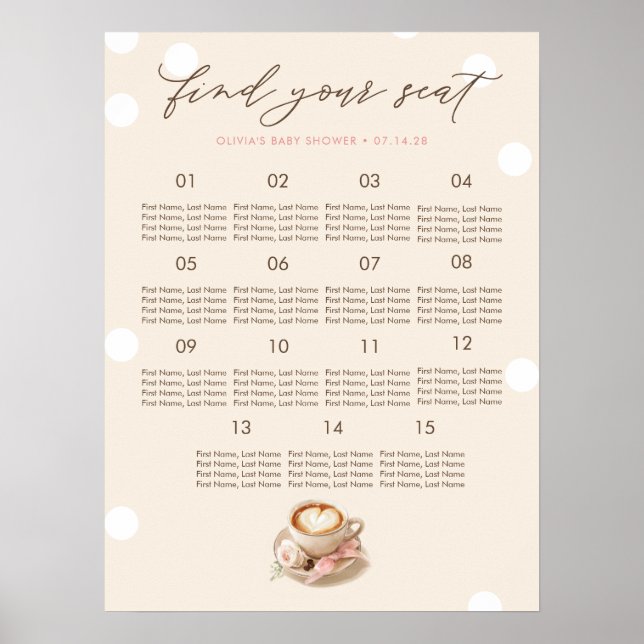 Tableau de sièges pour Baby Shower inspiré du café (Devant)