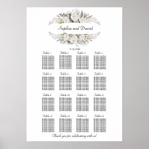 Tableau de sièges Whimsical White Pink Flowers