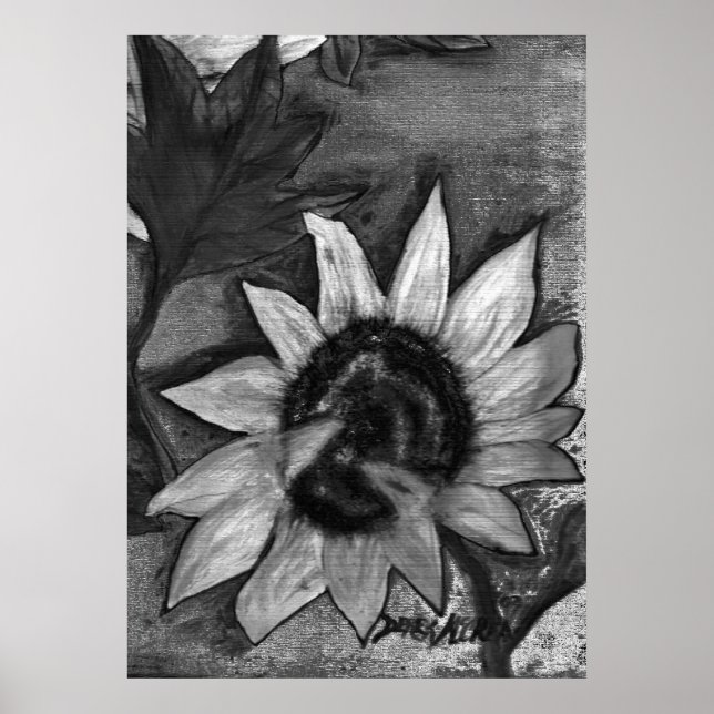 Tableau de tournesol noir et blanc affiche moderne (Devant)
