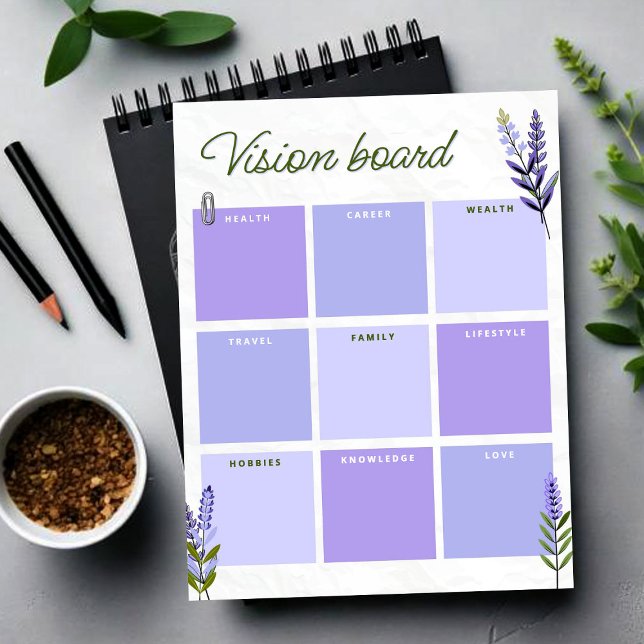 Tableau de Vision Lavande | Feuille de travail de  (Lavender Vision Board | Goal Planner Worksheet Poster, Personal Growth Planner)