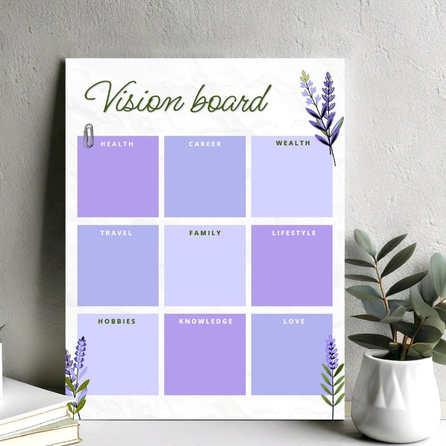 Tableau de vision Lavande | Feuille de travail pou (Lavender Vision Board | Goal Planner Worksheet Poster, Personal Growth Planner)