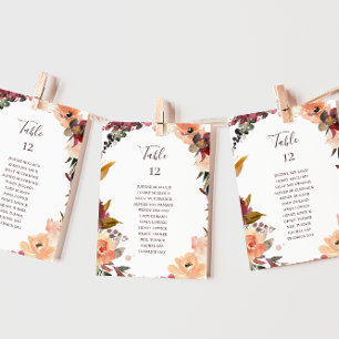 Tableau des numéros de la table Florale Orange Bou