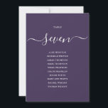 Tableau des numéros de table de script chic pourpr<br><div class="desc">Ces élégantes cartes de sièges avec signature violet à double face sont parfaites pour toutes les célébrations. Conçu par Thisisnotme©</div>