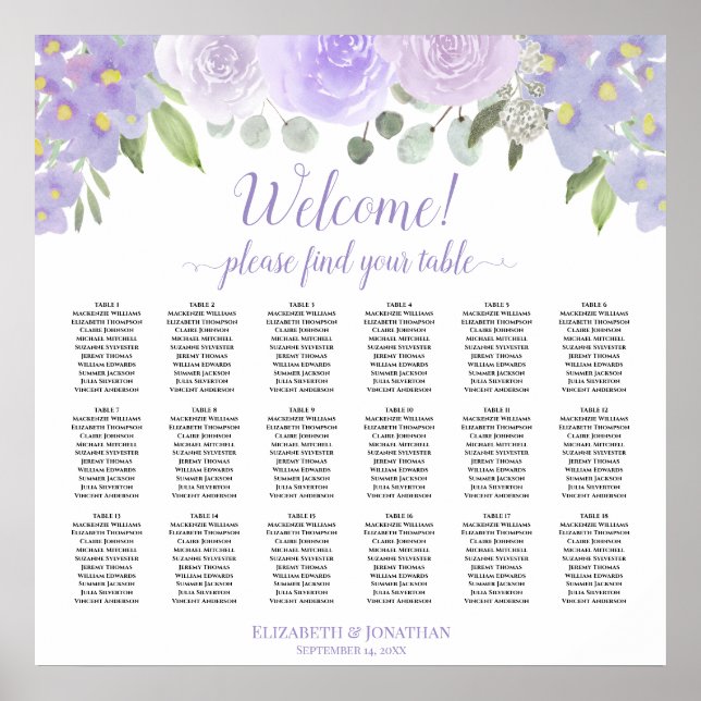 Tableau des sièges Mariages de 18 tables (Devant)