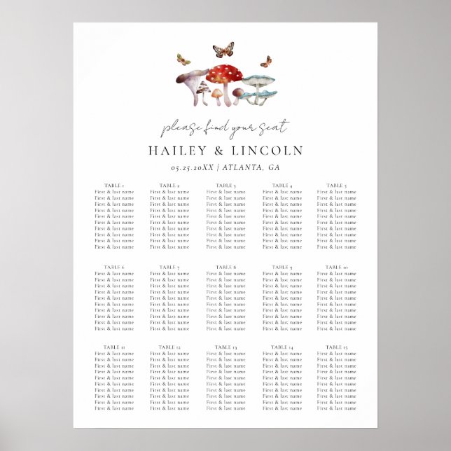 Tableau des sièges Mariages de champignons (Devant)