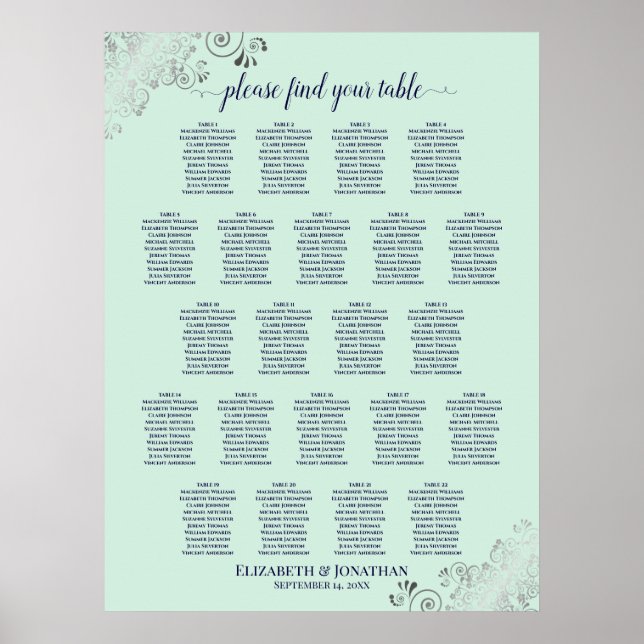 Tableau des sièges Mariages de table Mint Green et (Devant)