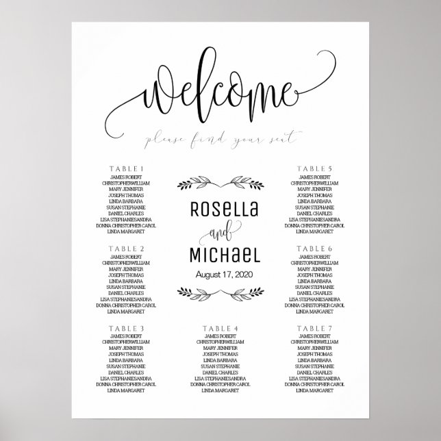 Tableau des sièges mariages - Veuillez trouver vot (Devant)