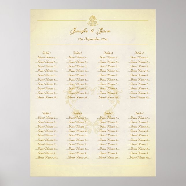 Tableau du plan de siège mariage Papier de parchem (Devant)