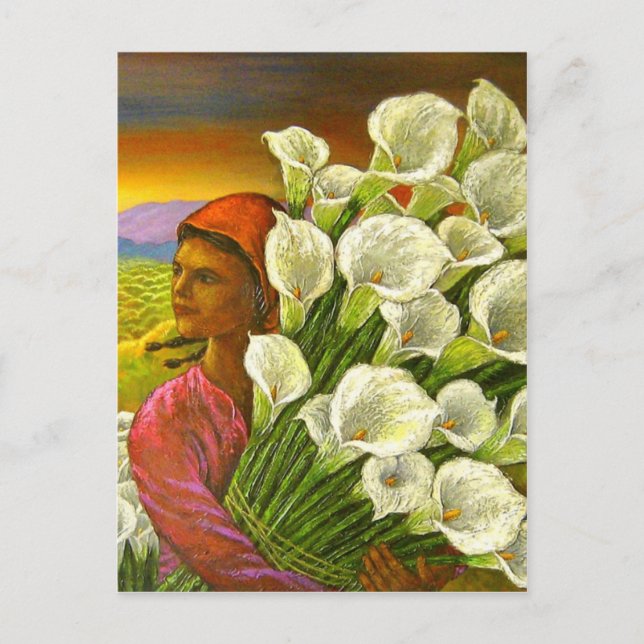 Tableau D'Une Femme Avec Carte Postale Calla Lilie (Devant)