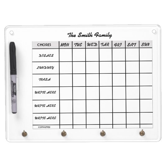 TABLEAU EFFAÇABLE À SEC AVEC PORTE-CLÉS LES CORVÉES DE CALENDRIER DE PROGRAMME DE SEMAINE ...