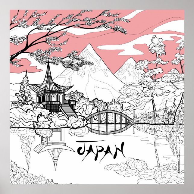 Tableau en ligne de Temple japonais Lac Mountain (Devant)