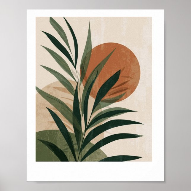 Tableau Feuilles vertes et coucher de soleil  (Devant)